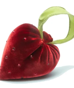 Small Cherry Heart w/ Crystals & Green Ribbon